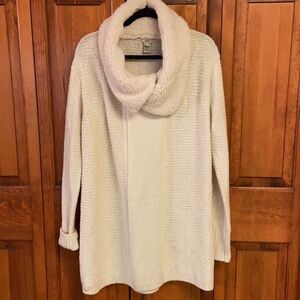 Escio Knit Shawl Sherpa Collar Longline Tunic Cardigan Sweater Size Large
